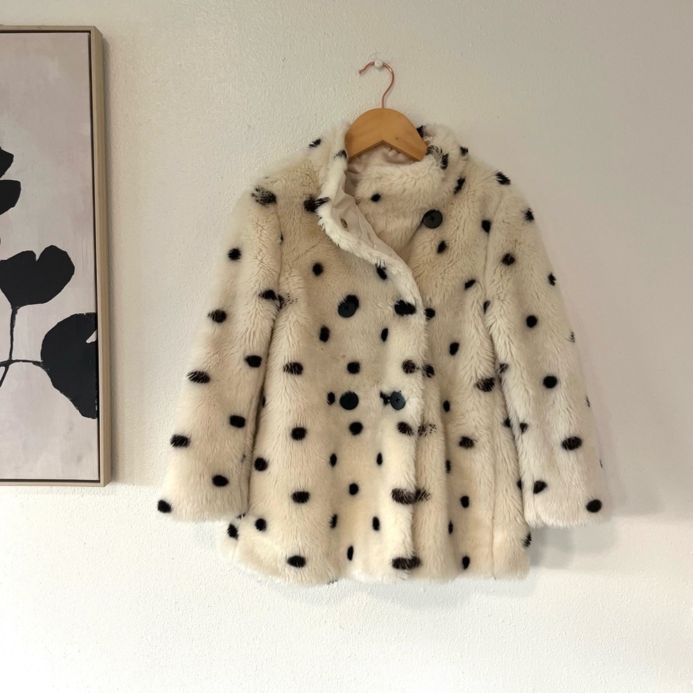 Crewcuts Cream Faux Fur Coat with Black Accents
